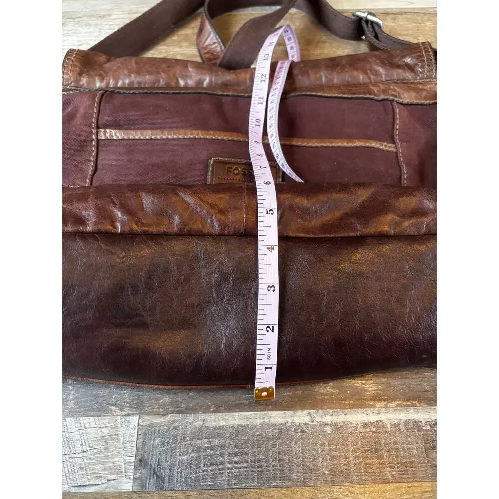 FOSSIL Messenger Bag Cross Body Brown Leather Purse Mens Womens